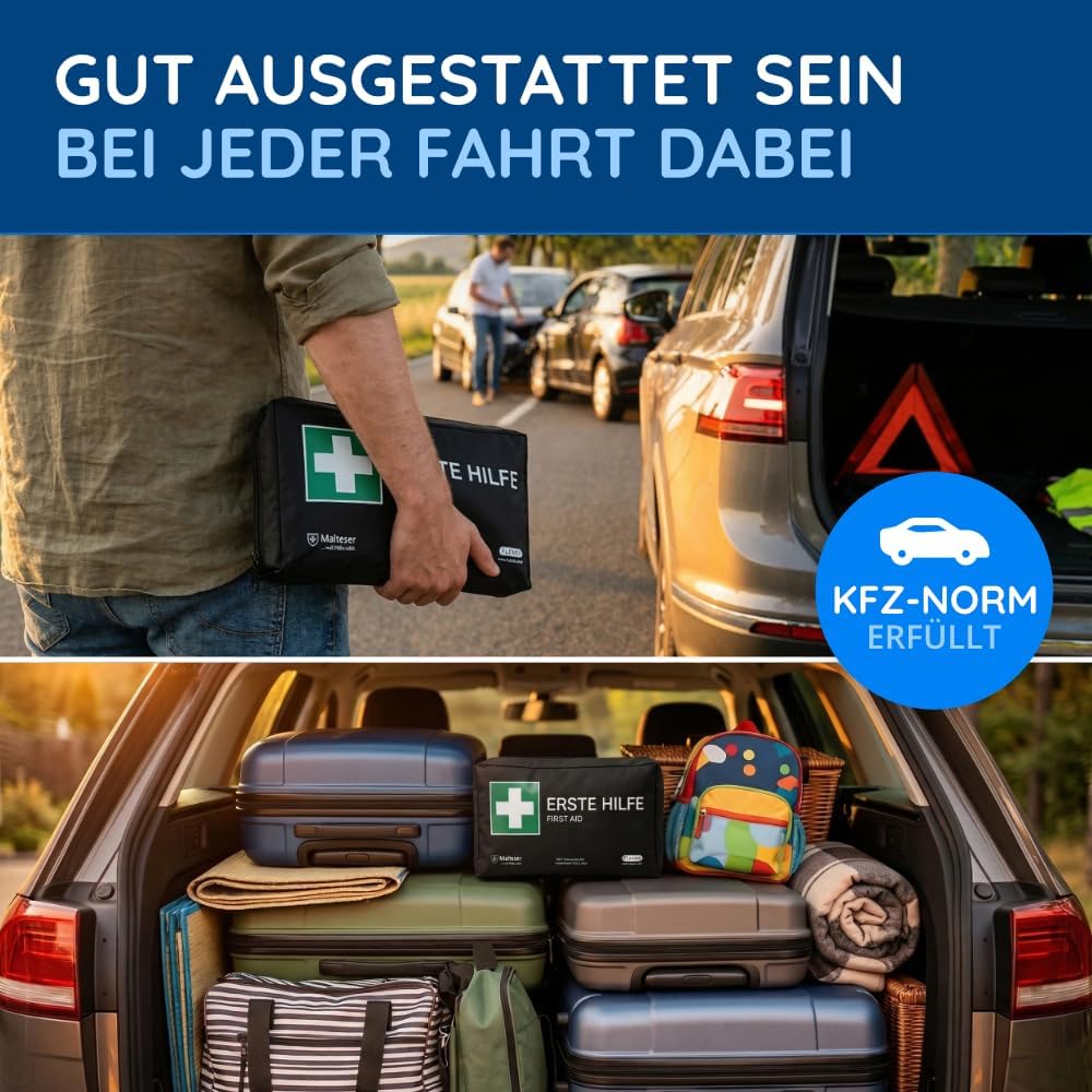 KFZ-Verbandstasche nach aktueller DIN 13164:2022, gültig für 2023 nach StVO, Verbandskasten/Verbandskasten/Verbandkasten Auto/Motorrad, schwarz – Bild 9