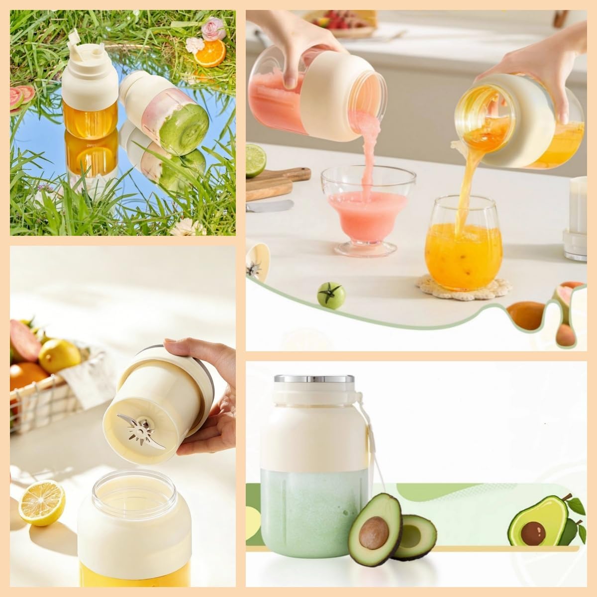 LOMUG Mini Tragbarer Mixer, Smoothie Maker To Go, 1300 ml Becher mit auslaufsicherem Deckel, USB wiederaufladbarer Standmixer Mixer mit 38 Klingen, Frischsaft-Mischflasche für Reisen, Büro, Sport, Camping – Bild 7