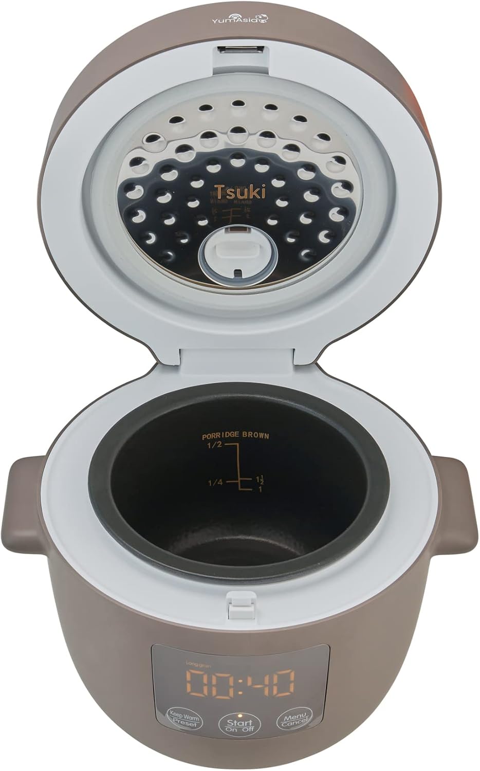 Yum Asia Tsuki Mini-Reiskocher mit Shinsei-Keramikschüssel (2,5 Tassen, 0,45 Liter), 5 Reiskochfunktionen, 2 Multicooker-Funktionen, versteckte LED-Anzeige, 220–240 V (Kieselgrau) – Bild 7