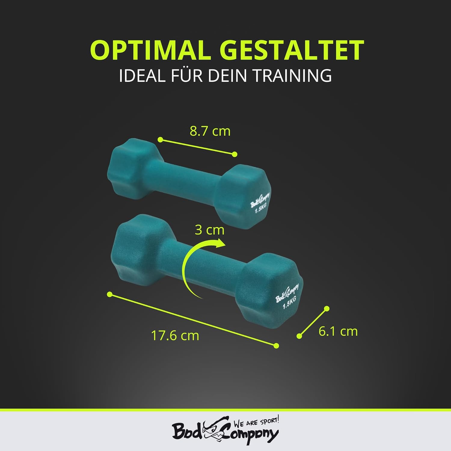 Bad Company Neopren-Hanteln 0,5 kg bis 5 kg farbig I kleine Hantel gummiert für Fitness Gymnastik Aerobic Home Gym Hanteln für Damen Herren I Hanteln – Bild 6