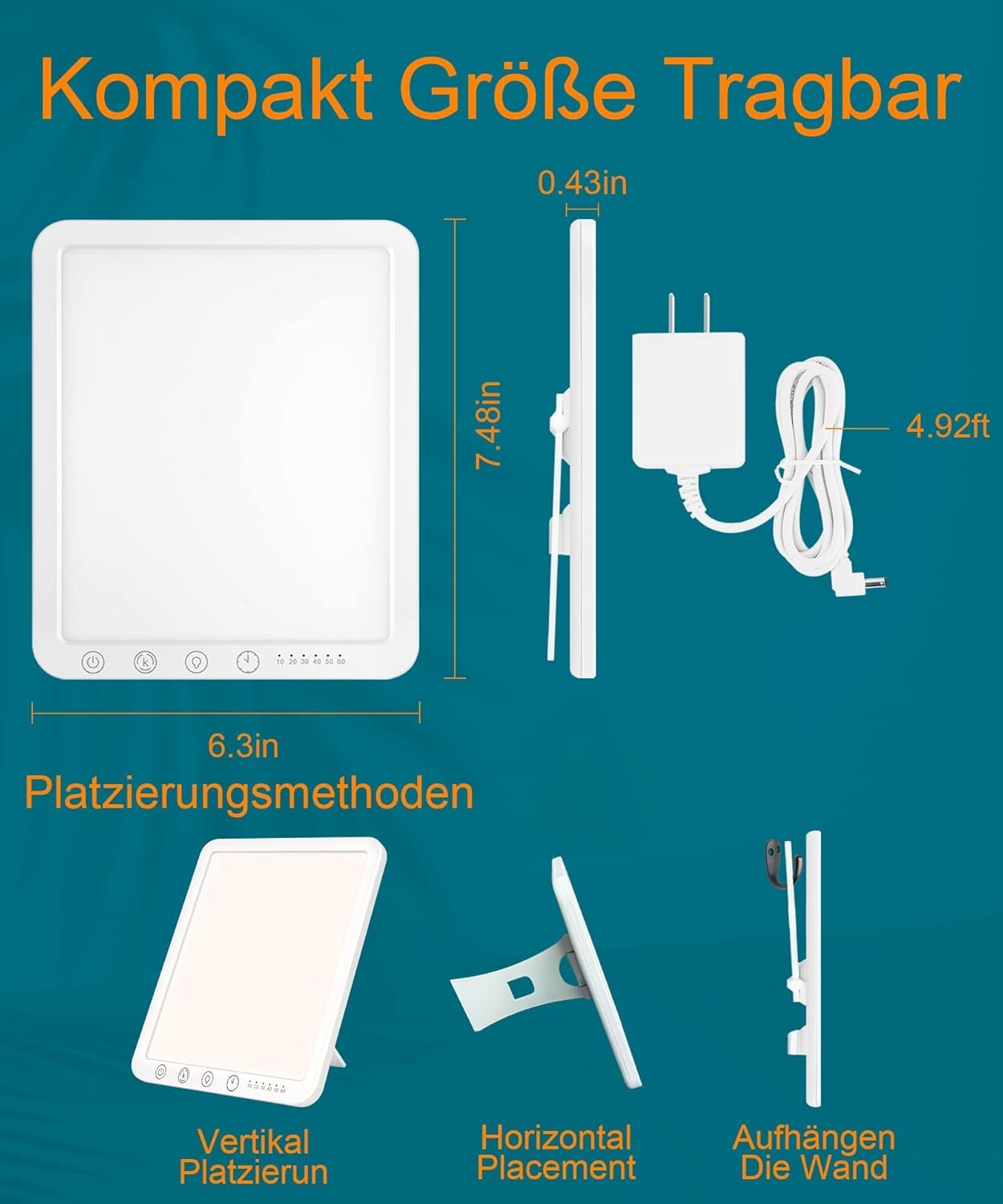 Sotipevs Tageslichtlampe 15000 Lux, UV-freie LED-Lichttherapielampe, Tageslicht-LED-Tageslichtlampe, Touch-Control-Sonnenlichtlampe, Vollspektrumlampe für Zuhause/Büro – Bild 7