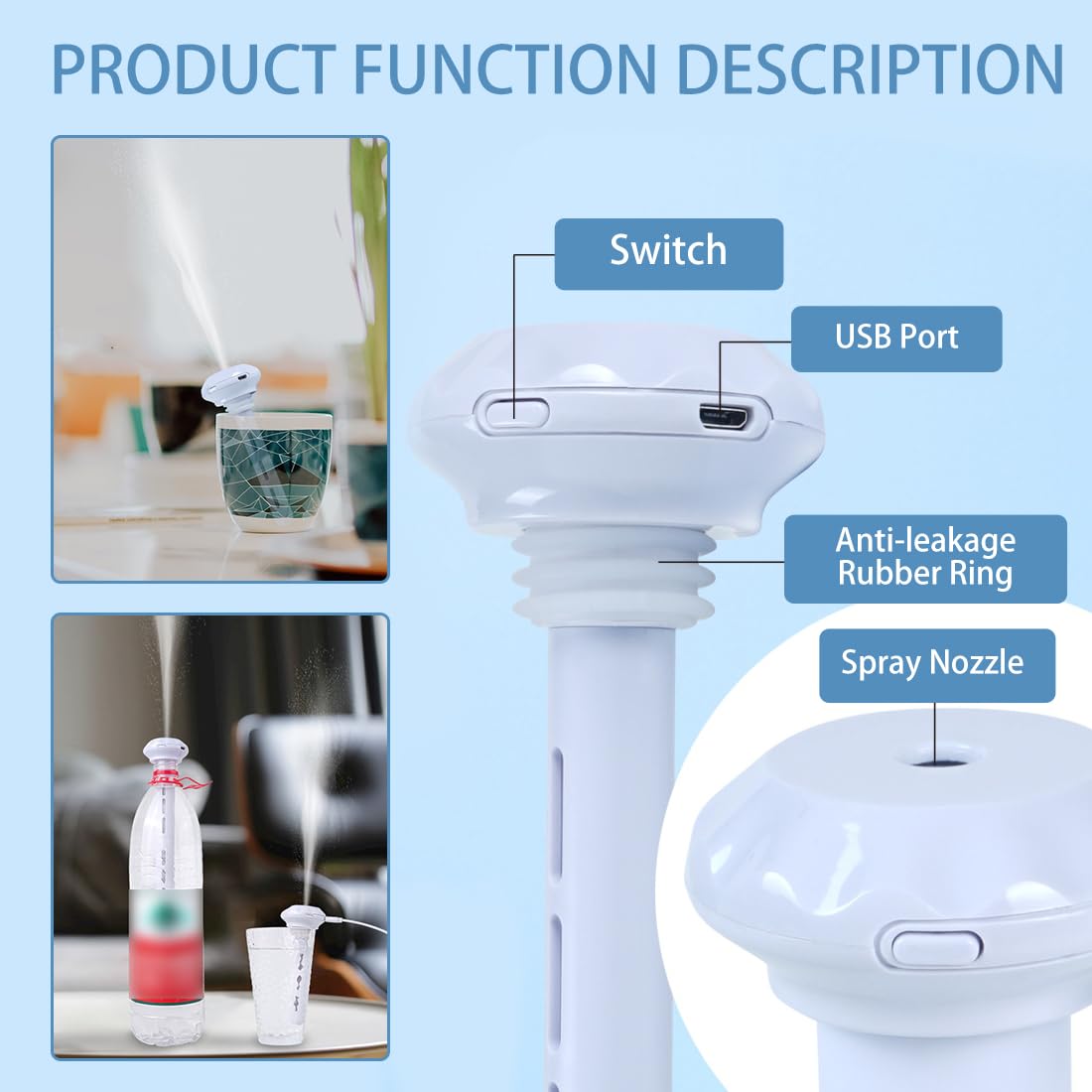 Tragbarer Mini-USB-Luftbefeuchter – Ultraschall-Kaltnebel, kein Wassertank, leise und längenverstellbar, für Zuhause, Büro, Auto und Reisen – Bild 3