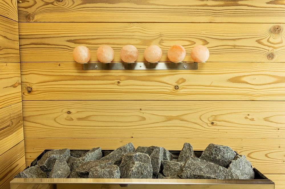 Himalaya-Salzkugeln mit Edelstahl-Wandhalterung – natürlicher Luftreiniger und Salztherapie für die Sauna (11 Stück mit Wandhalterung) – Bild 5