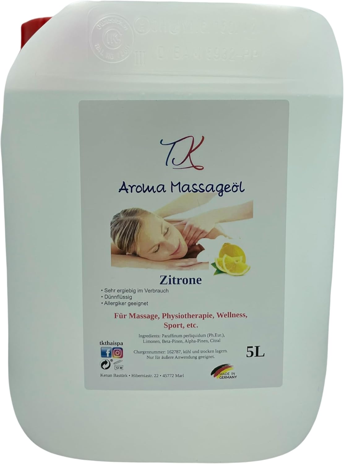 Aroma-Massageöl-Set-9 (2 x 500 ml) für Massage, Physiotherapie, Wellness, Sport etc. in pharmazeutischer Qualität (1000 ml, Jasmin & Zitrone) – Bild 7