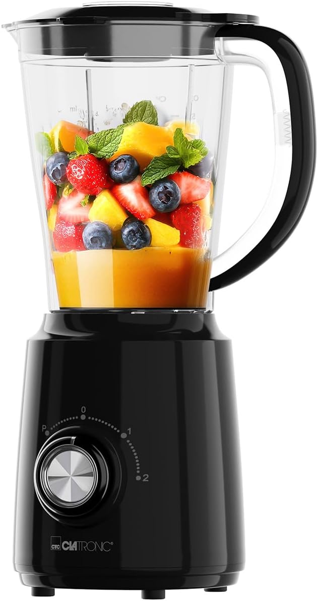 Clatronic UM 3845 Standmixer, 500 W, BPA-frei, 4-Wege-Edelstahlmesser, rostfrei, 1,5 l, Smoothie-Maker, Eis-Crush-Funktion, 3 Stufen, Turbo-Funktion, Deckel mit Nachfüllöffnung