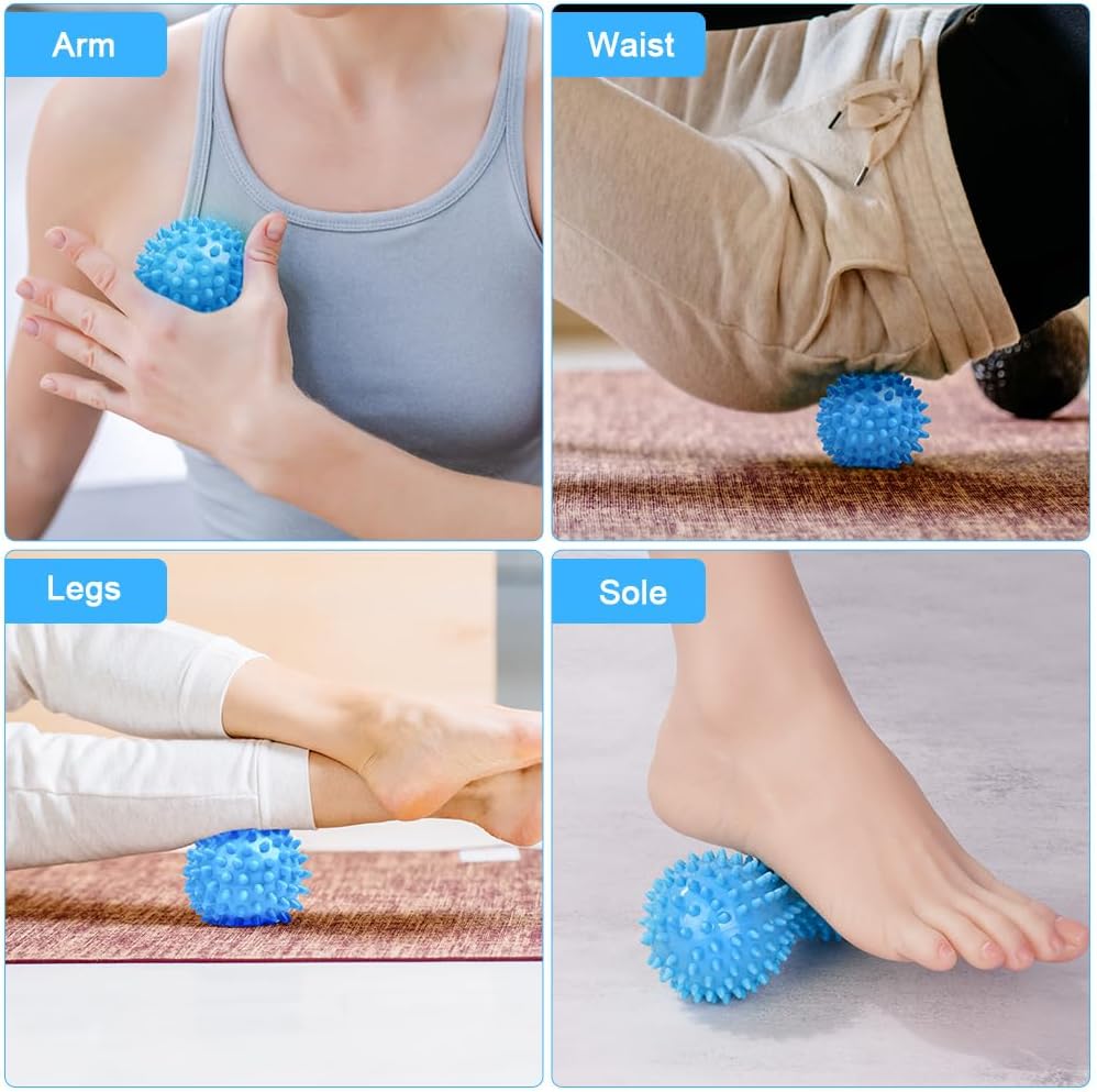 URAQT Faszienball, 2er Set kleine Igelbälle hart, Faszienmassageball mit Noppen, Massagebälle zur Behandlung von Muskelverspannungen, Igelbälle, Massageball für Füße, Rücken, Nacken, Hände (Blau) – Bild 7