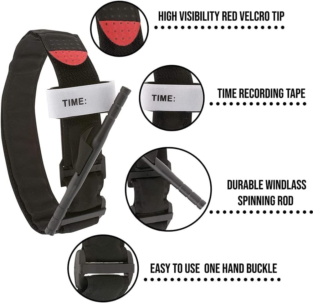 Tourniquets Taktisches Zubehör und Notfallset, Einhand-Erste-Hilfe-Set für Notfallblutungen bei schweren Notfällen im Freien, Wandern, Bergsteigen, Sport, Camping, 2 Stück, 95 cm, Schwarz – Bild 2