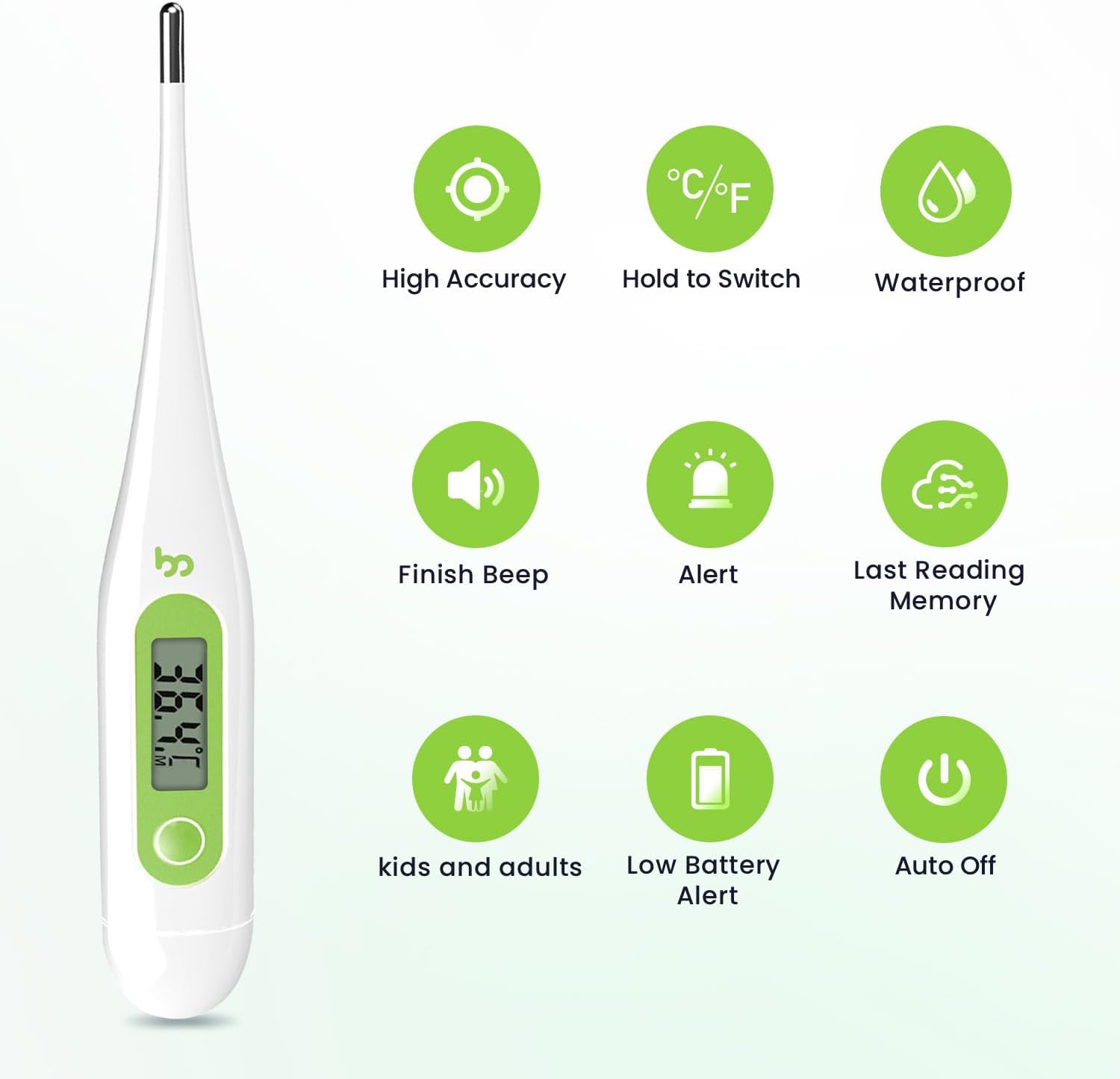 Femometer Digitales Fieberthermometer, genaues und schnelles Ablesen, wasserdichte Sonde, digitales Fieberthermometer, am besten zum Ablesen und Überwachen der Fiebertemperatur für Babys, Kinder und Erwachsene – Bild 6