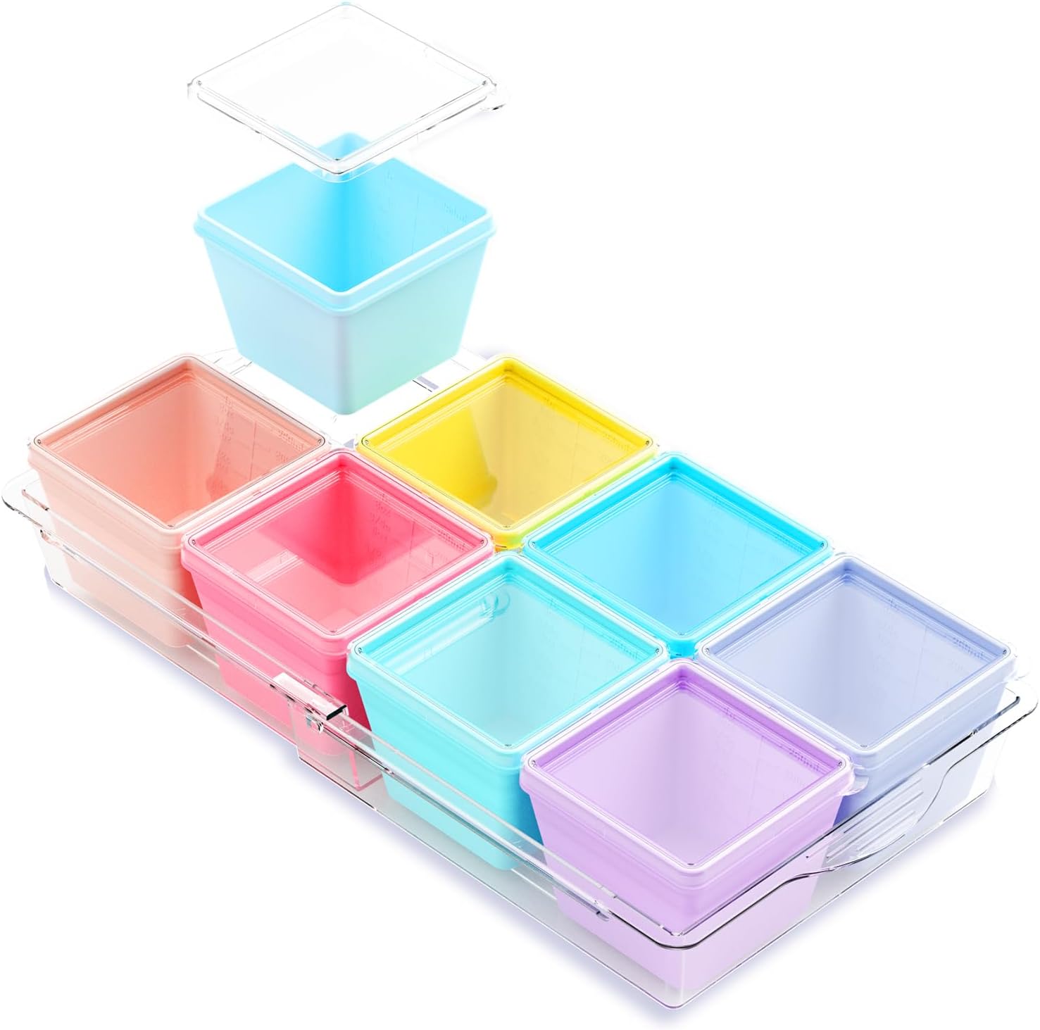 MICEBAY Silikon-Gefriertablett mit Deckel, BPA-freie Eiswürfelform, groß, 1 Tasse, einziehbarer Boden, Gefrierbehälter für Lebensmittel, stapelbar, zum Einfrieren von Suppe, Brühe, Soße, Eis