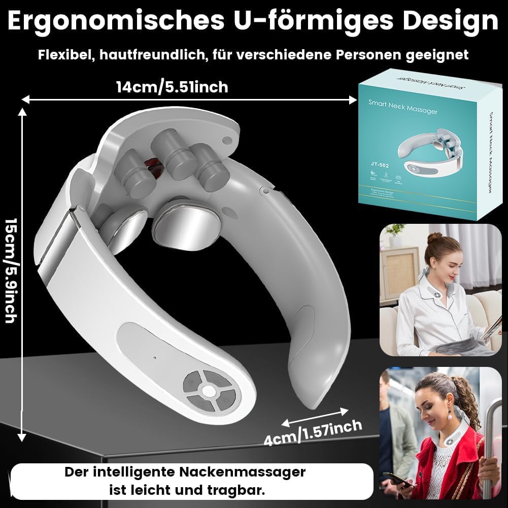Nackenmassagegerät, intelligente Sprachansagen, Nackenmassagegerät mit 42 °C Wärmetherapie, 5 Modi, 15 Intensitätsstufen, tragbares elektrisches Massagegerät für Zuhause, Büro, Reisen – Bild 8