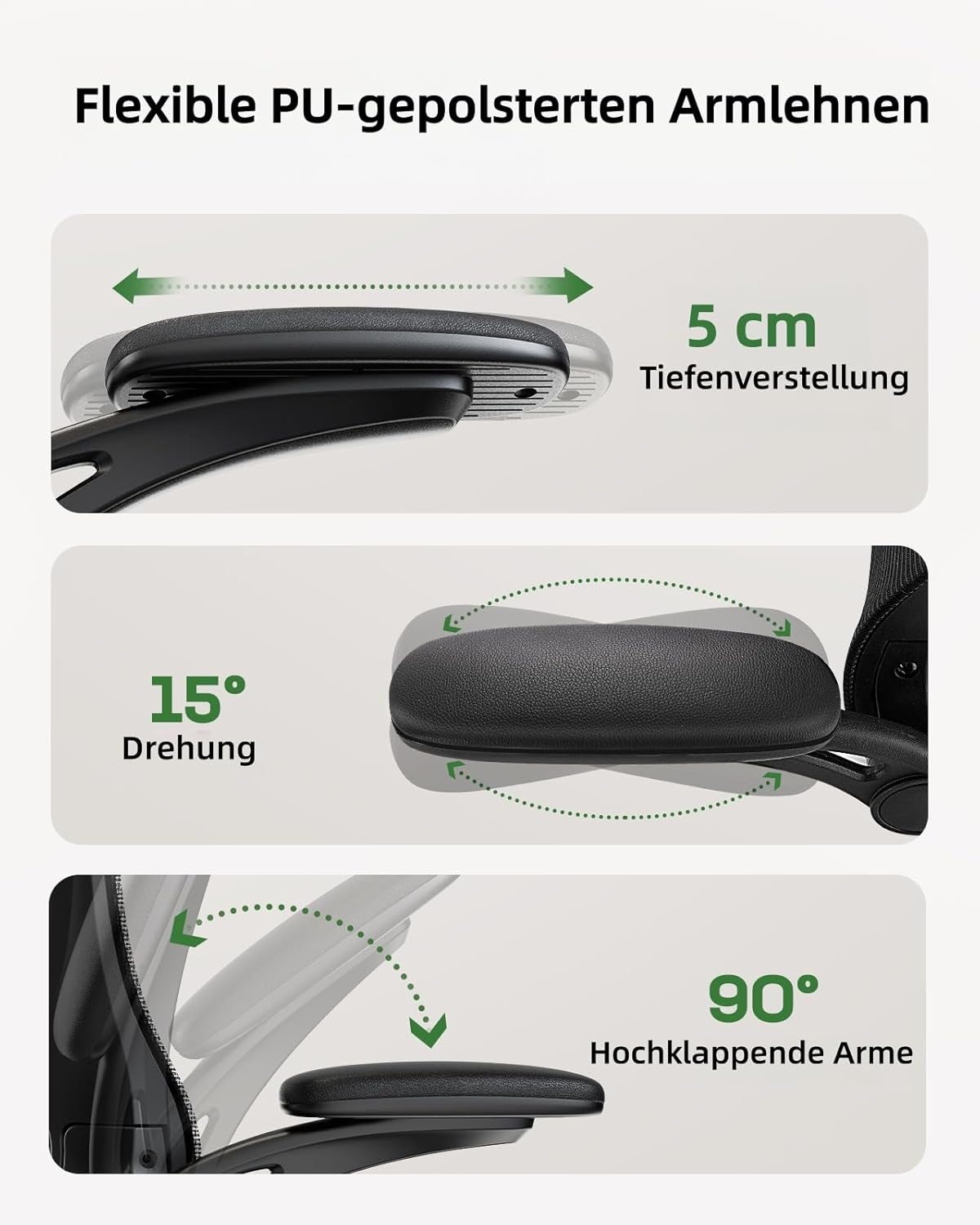 Marsail Ergonomischer Bürostuhl mit verstellbarer Lordosenstütze, Kopfstütze und Armlehne, Höhenverstellung und Wippfunktion, Schwarz – Bild 5