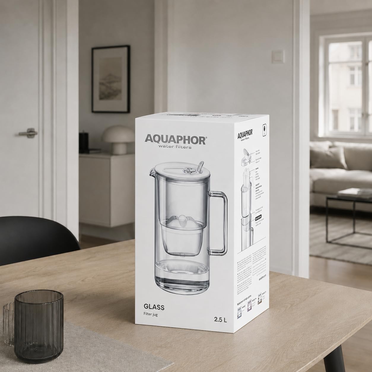 AQUAPHOR Glas – Wasserfilterkrug aus robustem Glas, 2,5 l, inklusive 1 x Maxfor+ Filterkartusche, weiß – Bild 9