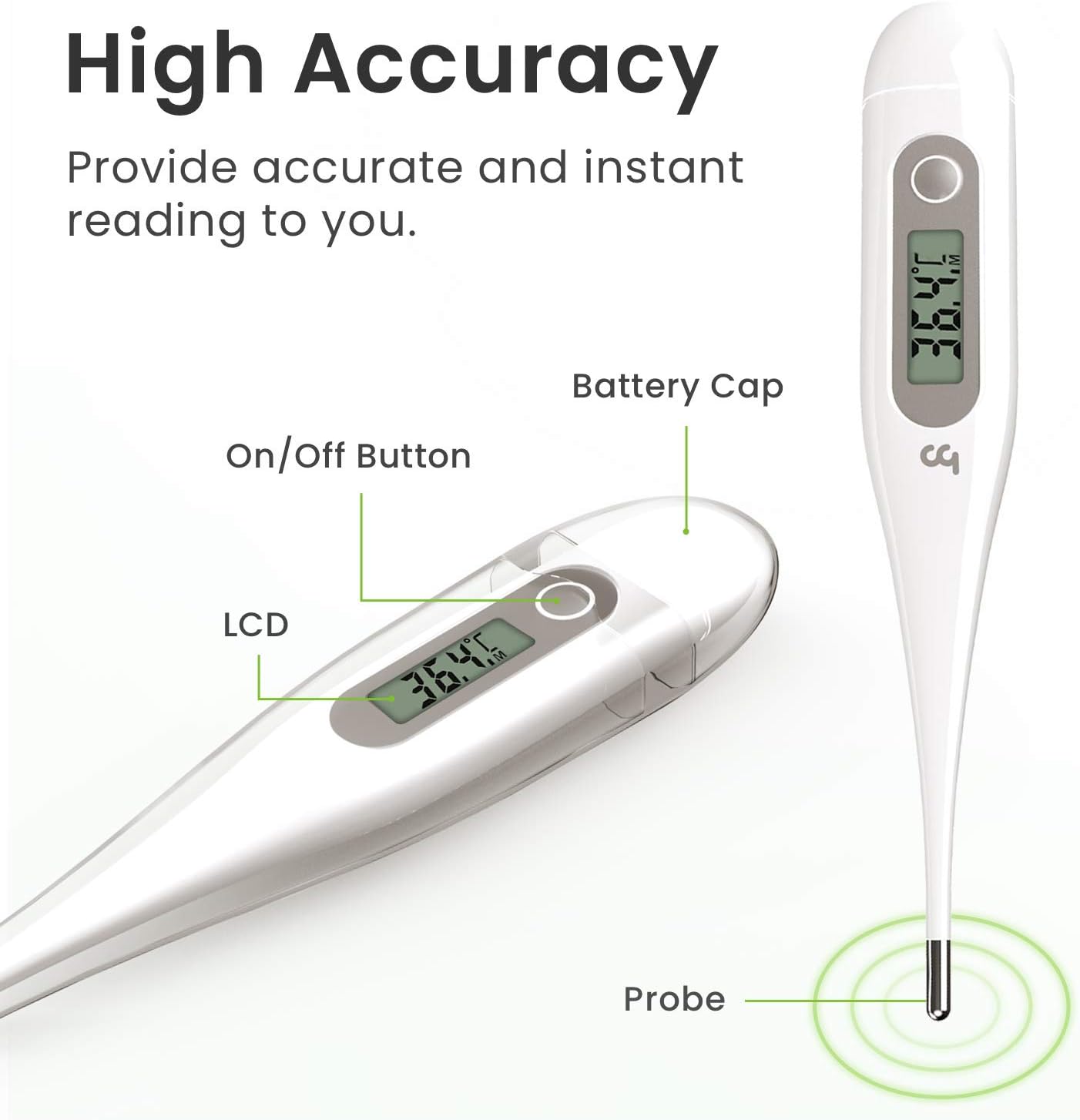 Digitales Fieberthermometer, rektales, orales, Achselthermometer, Fieberthermometer für Babys, Kinder, Erwachsene, genaue und schnelle Messwerte, wasserdichte Sonde, Grau – Bild 3