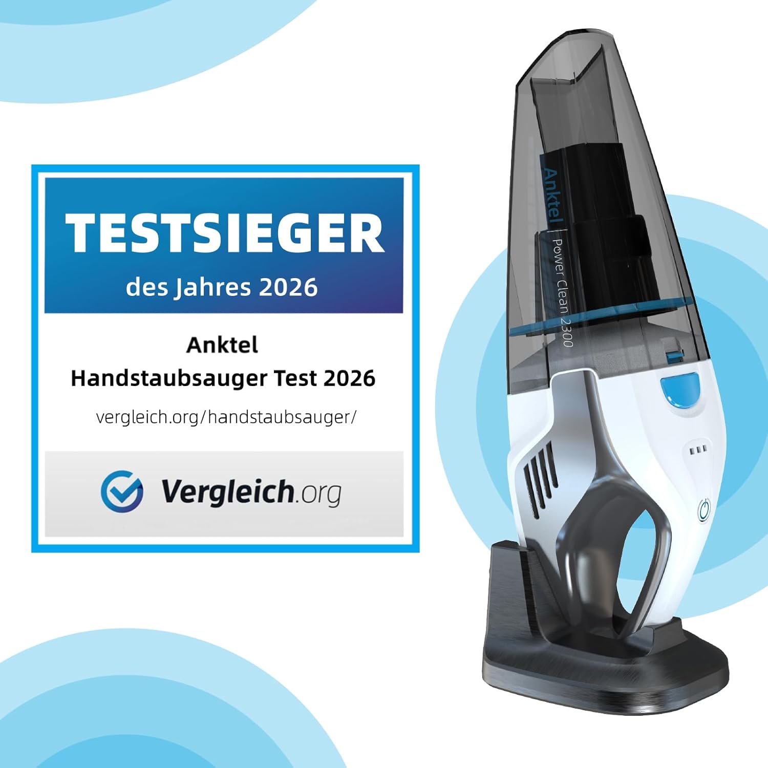 Anktel PowerClean2300 Handstaubsauger Testsieger mit Ladestation, Handstaubsauger, kabellos, nass & trocken, mit waschbarem HEPA-Filter, Handstaubsauger, beutelloser Staubsauger, Ersatzfilter – Bild 2