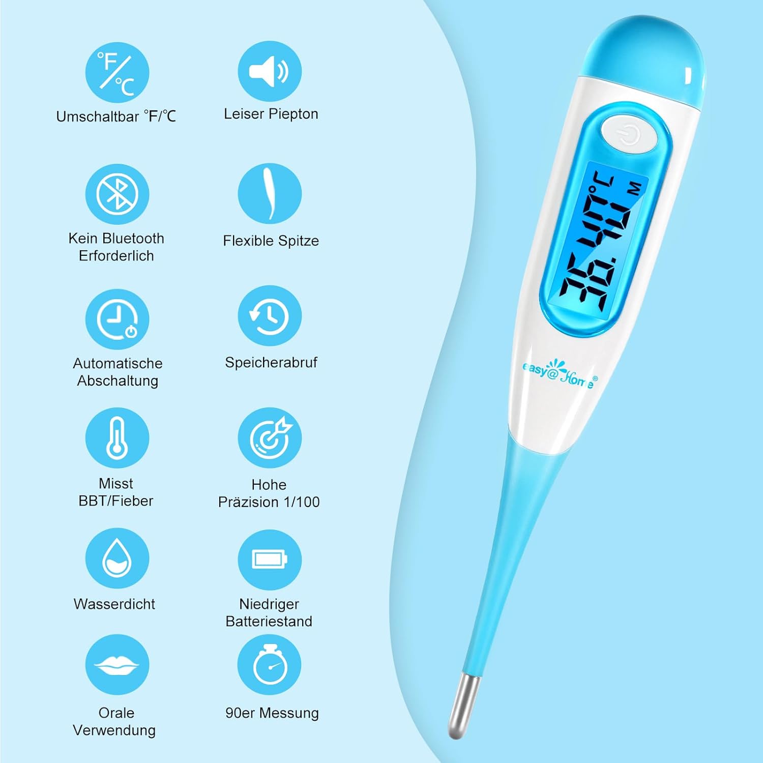 Easy@Home Basalthermometer, Fruchtbarkeitsthermometer zur Zykluskontrolle und Ovulationsverfolgung mit der Premom-App EBT-100B – Bild 2