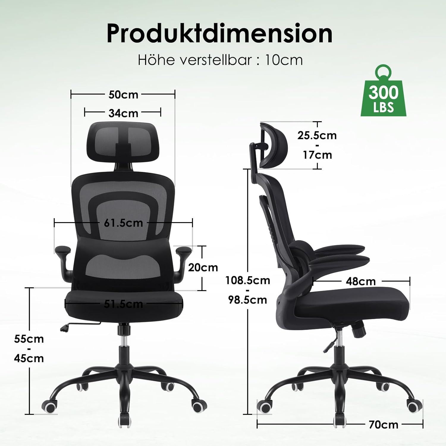 Farini Ergonomischer Stuhl, Büro-Computerstuhl mit Rollen, Schreibtisch für bequemes Heimbüro, höhenverstellbarer Chefsessel, Bürostuhl mit Kopfstütze – Bild 3
