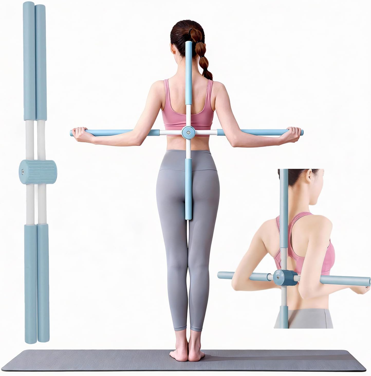 YUYTE Yoga-Haltungskorrekturstäbe, Haltungskorrektur-Rückenknacker, Bodybuilding-Pilates-Stick, einziehbarer Rückenhaltungskorrekturstab für Erwachsene und Kinder, zur Rückenentlastung (blau)