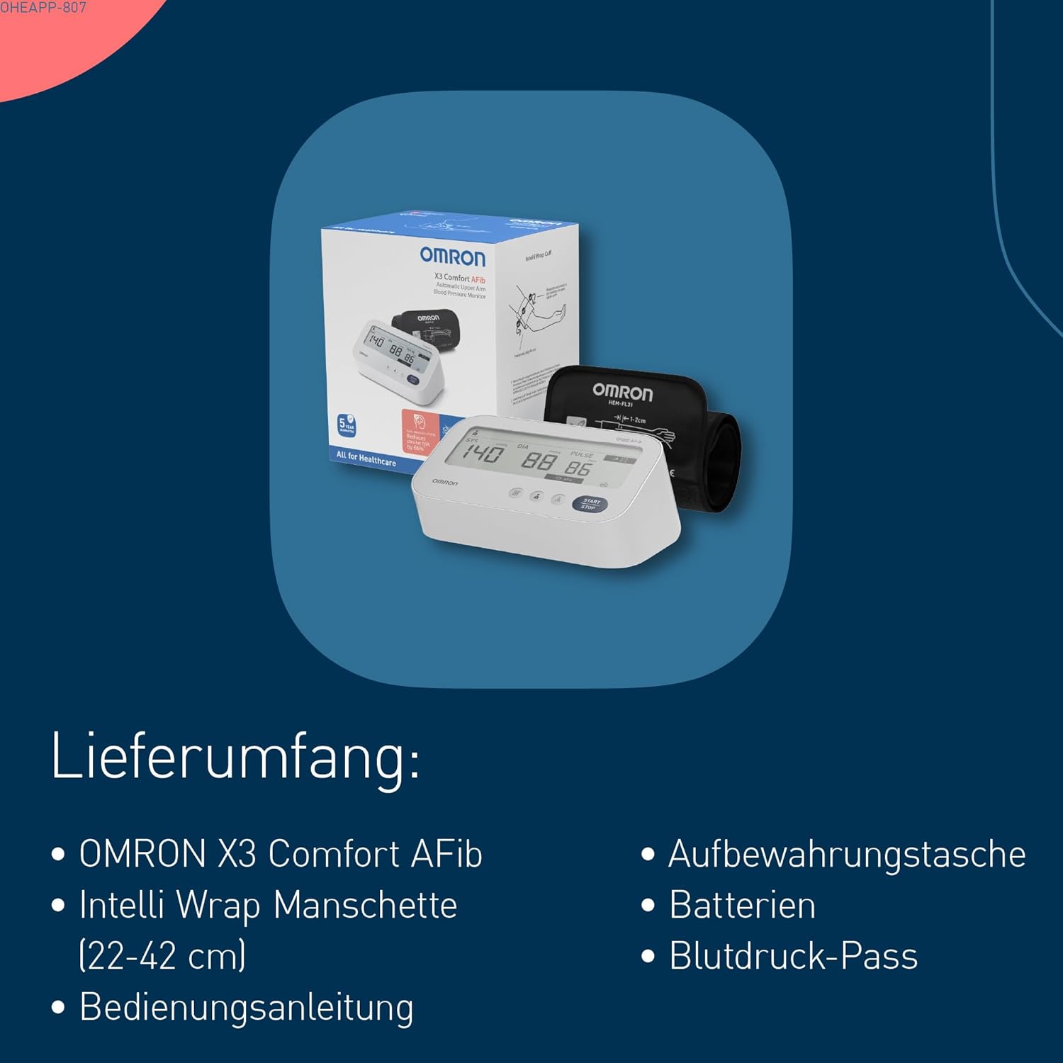 OMRON X3 Comfort AFib Digitales Blutdruckmessgerät, automatisches Oberarm-Blutdruckmessgerät mit Vorhofflimmererkennung, klinisch validiertes Blutdruckmessgerät, Diabetiker & Schwangere, 22-42 cm – Bild 7