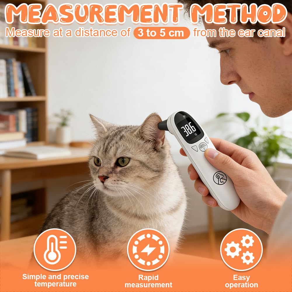 Fieberthermometer Hund, Digitales Haustierthermometer mit LED-Anzeige, Tragbares Fiebermessgerät Ohr für Hunde und Katzen, Ohrthermometer Hund mit Speichermodus – Bild 4