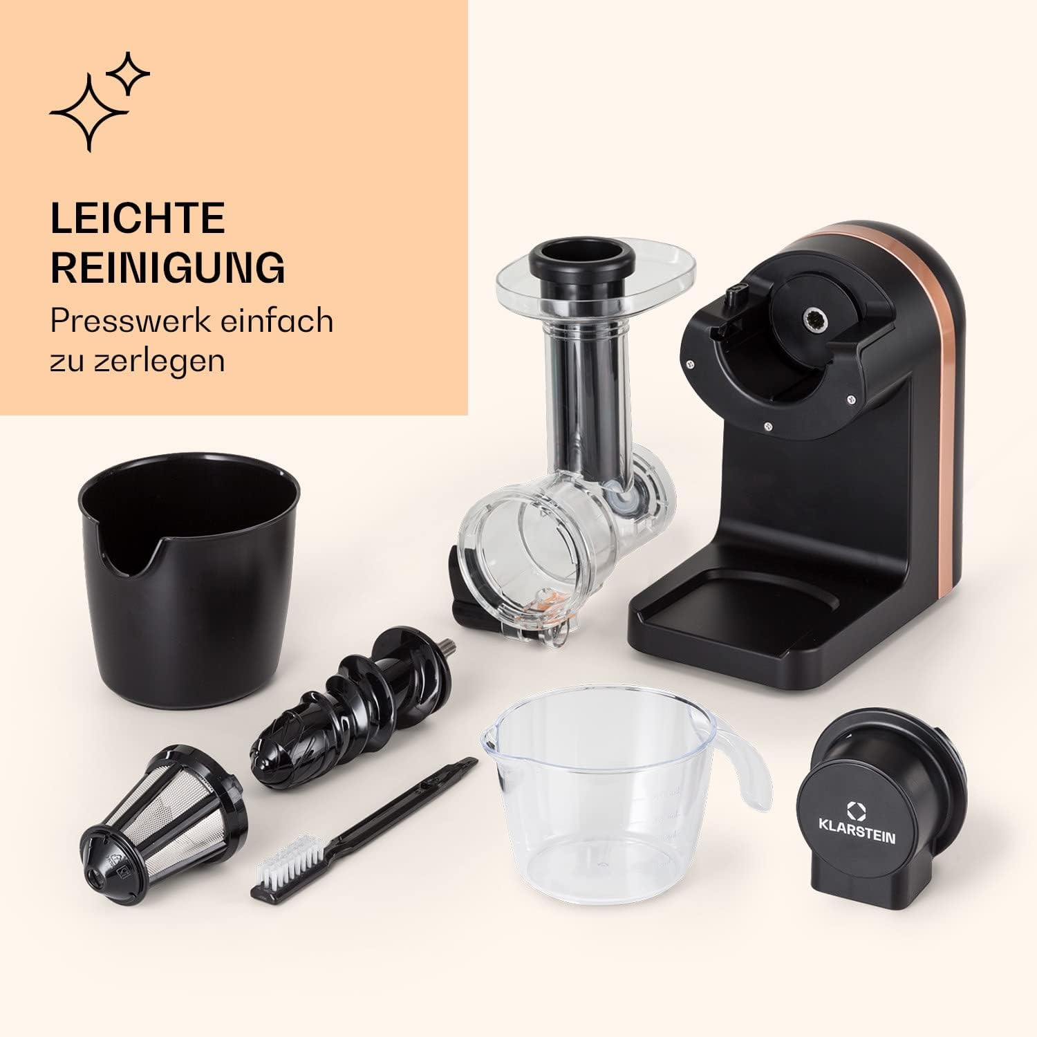 Klarstein Bella Elegance Entsafter 200 W, Entsafter mit 400 ml, BPA-frei, rutschfester Boden, max. Kontinuierliche Betriebszeit: ca. 20 Minuten, einfache Reinigung, Schwarz – Bild 7