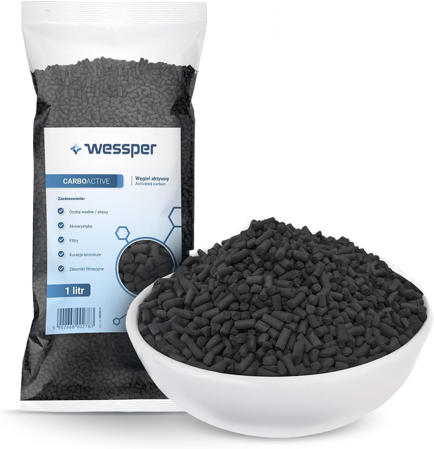 Wessper 1 Liter Aktivkohlepellets 3 mm mit hoher Adsorptionskapazität | Kohle zur Filterung in Aquarien oder Teichfiltern | Hochreines Granulat zur Luftreinigung und Wasseraufbereitung