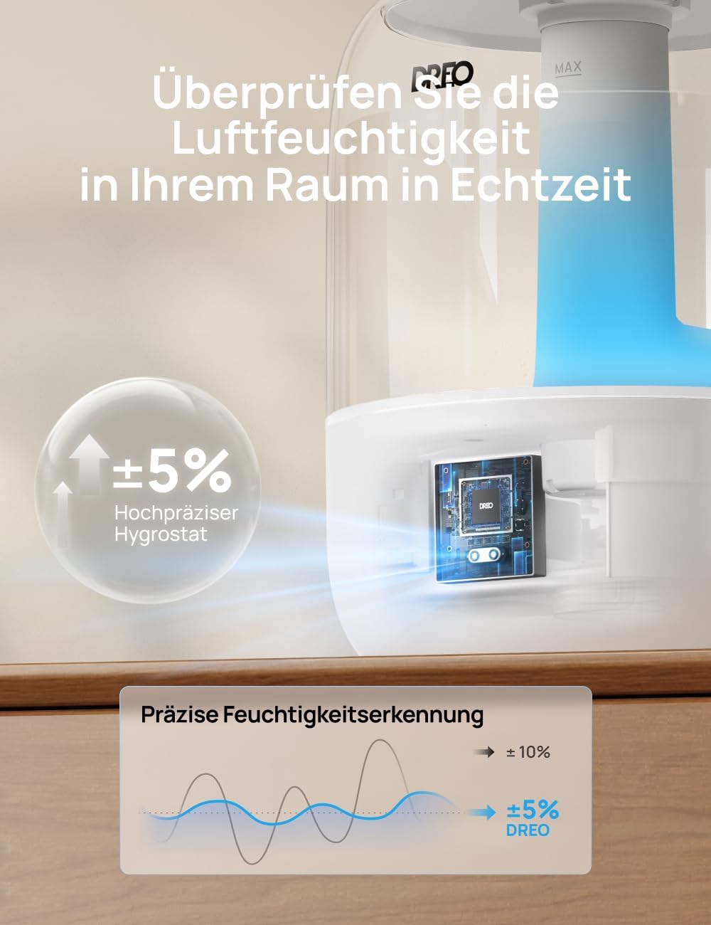 DREO Luftbefeuchter für Schlafzimmer, Luftbefeuchter mit kühlem Nebel für Zuhause und große Räume, leiser Luftbefeuchter für Babys, Nachtlicht, ätherischer Diffusor, schneller Ultraschall-Luftbefeuchter – Bild 4