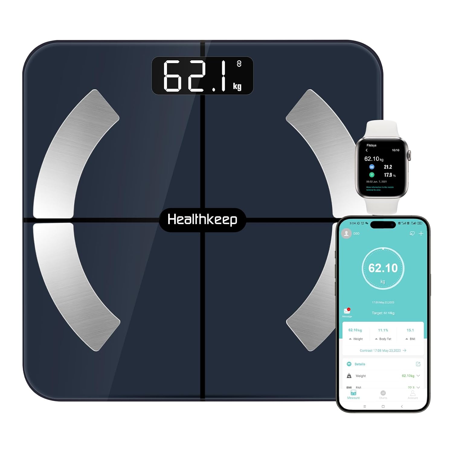 Renpho Körperfett-Personenwaage, Bluetooth-Personenwaage mit App, intelligente digitale Waage für Körperfett, BMI, Gewicht, Muskelmasse, Wasser, Protein, Skelettmuskel, Knochengewicht und BMR, Schwarz