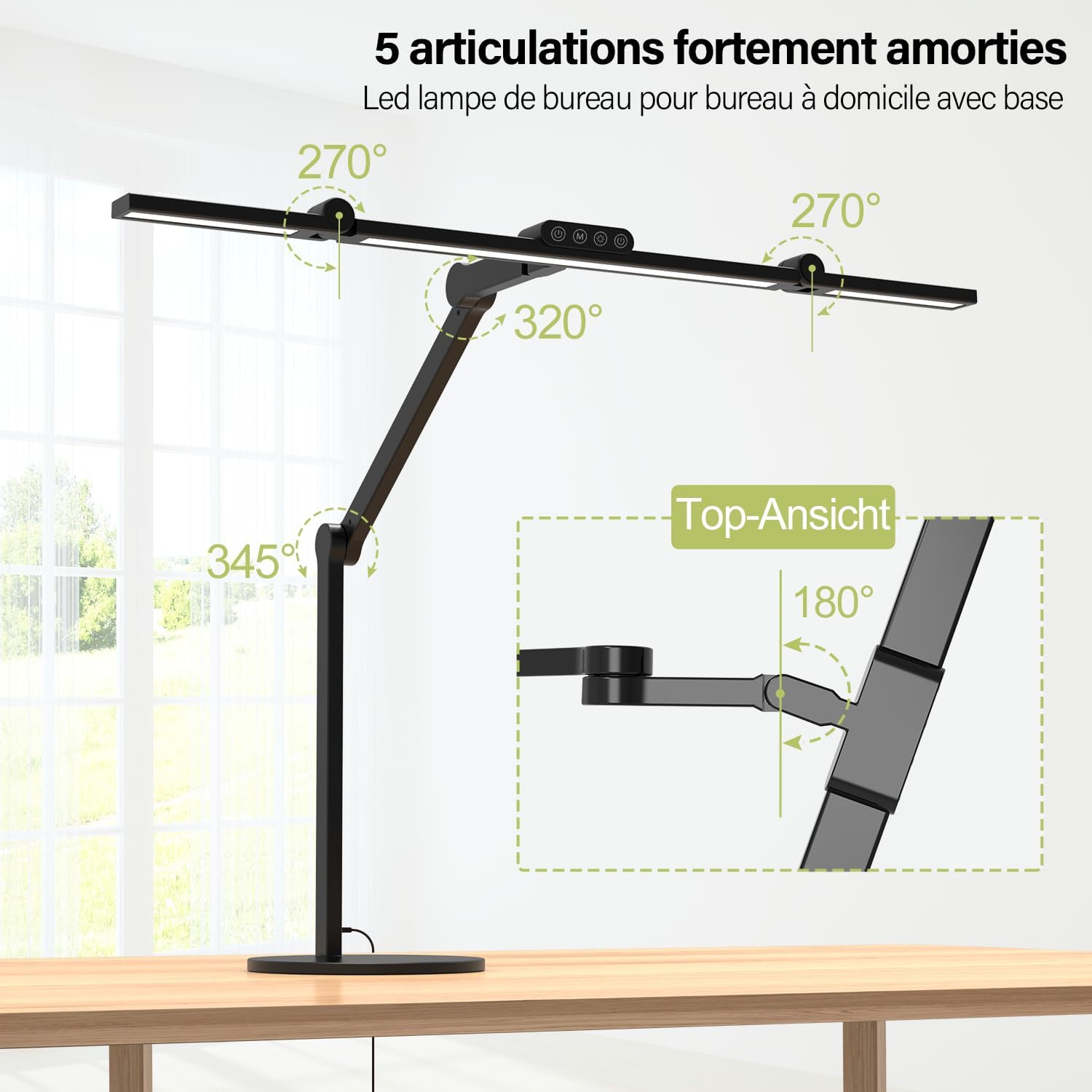 1500 Lumen Schreibtischlampe LED dimmbar – 24 W Tageslichtlampe mit Sockel und Umgebungslicht, drehbare Tischlampe für Heimbüro und Büro, automatische Schreibtisch-Monitorlampe zum Zeichnen und Arbeiten – Bild 6