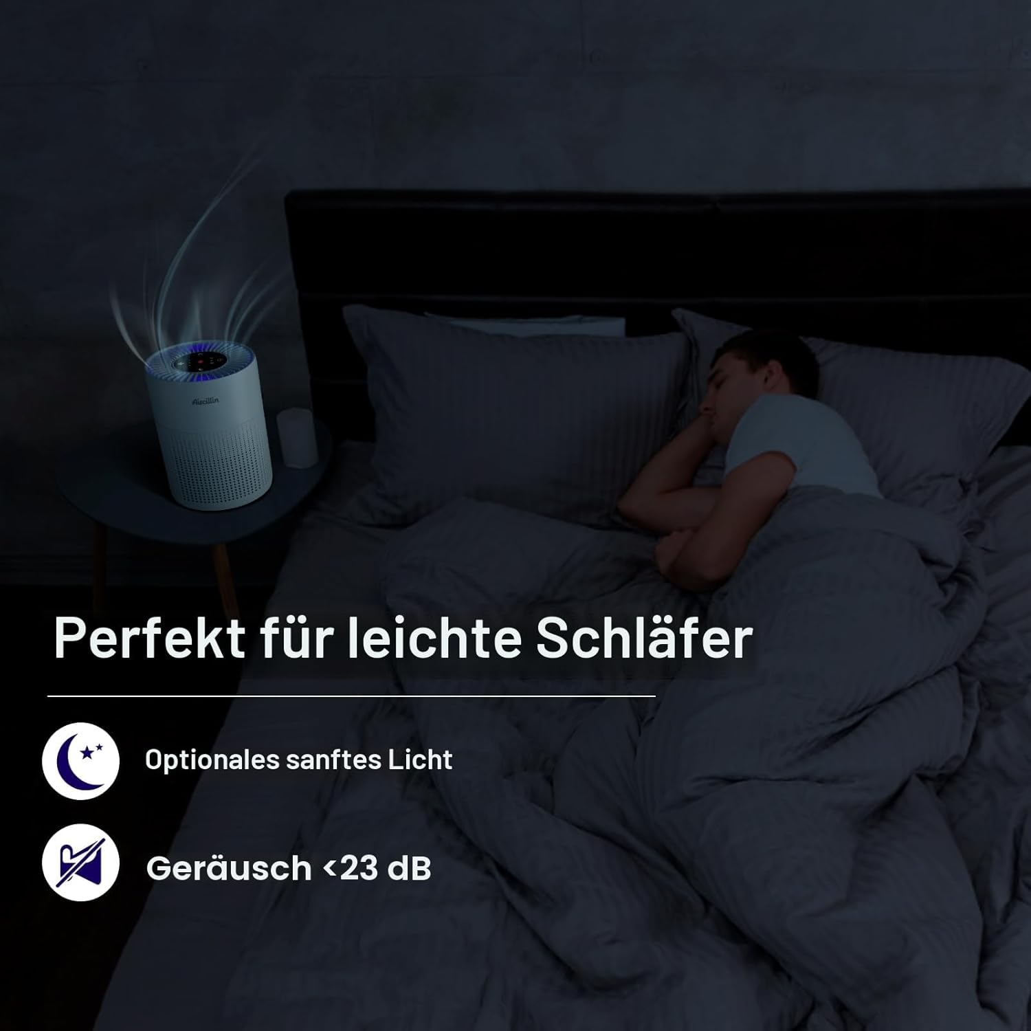 Aircillin Luftreiniger für Allergiker mit Aromatherapie, mit 4-stufigem H13 HEPA-Filter, 6 W Energieeinsparung, 23 dB, HEPA-Luftfilter gegen 99,97 % der Schimmel, Staub, Pollen, Tierhaare und Gerüche (AP070A) – Bild 7