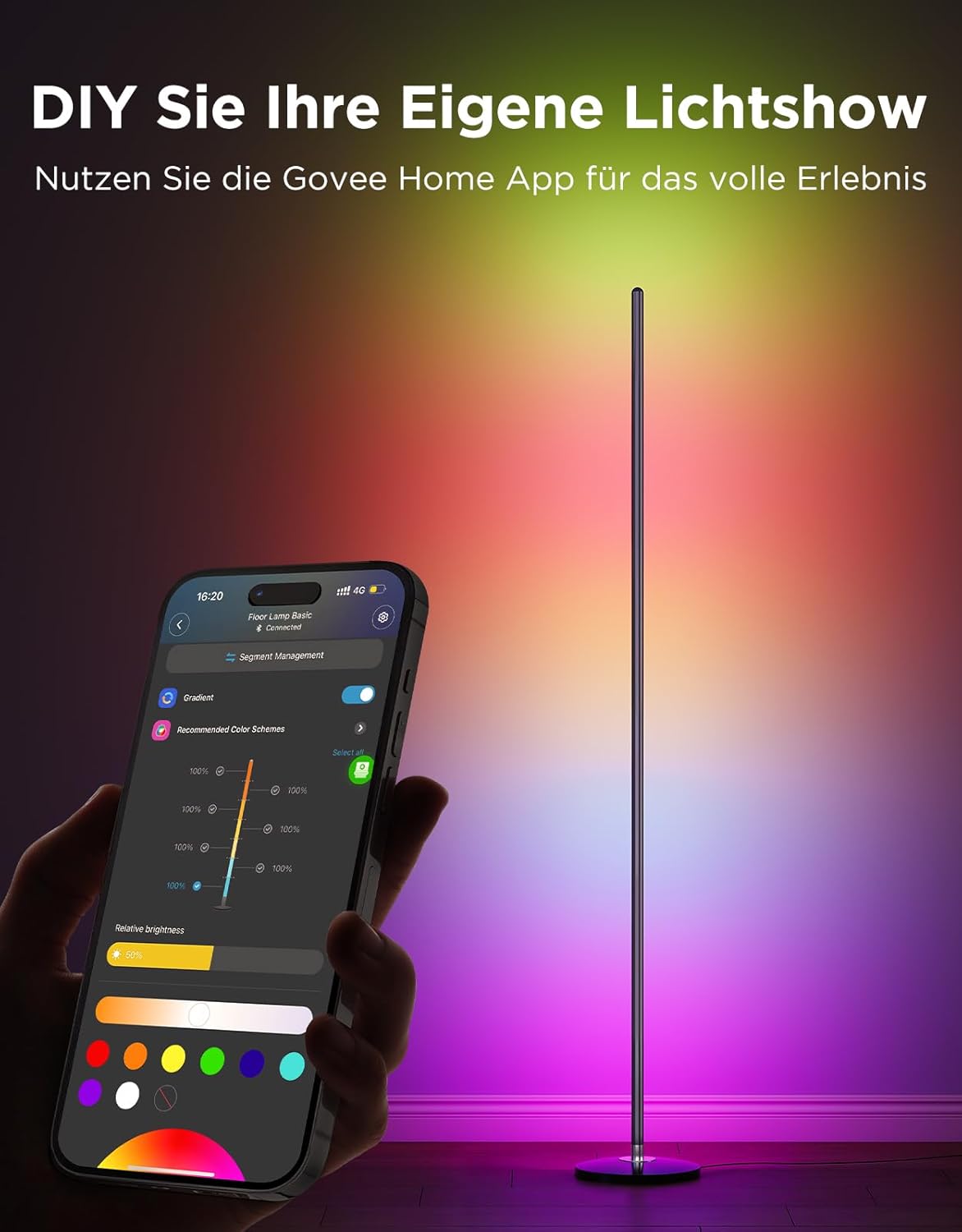Govee RGBIC LED Stehlampe Wohnzimmer, WiFi Stehlampe, Dimmbar, Arbeiten mit Alexa und Matter, 16 Millionen Farben, 85 Szenenmodi, Musikmodi, DIY-Modus Stehlampe für Schlafzimmer Gaming, Schwarz – Bild 2