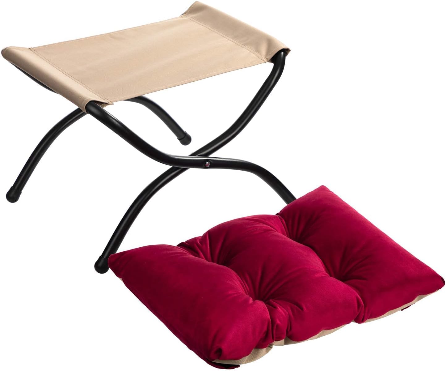 HollyHOME Fußhocker, klappbar, Fußstütze, Fußstütze, faltbarer Hocker mit Metallbeinen, Fußhocker mit abnehmbarem, gepolstertem Sitz, Samt, Rot – Bild 5