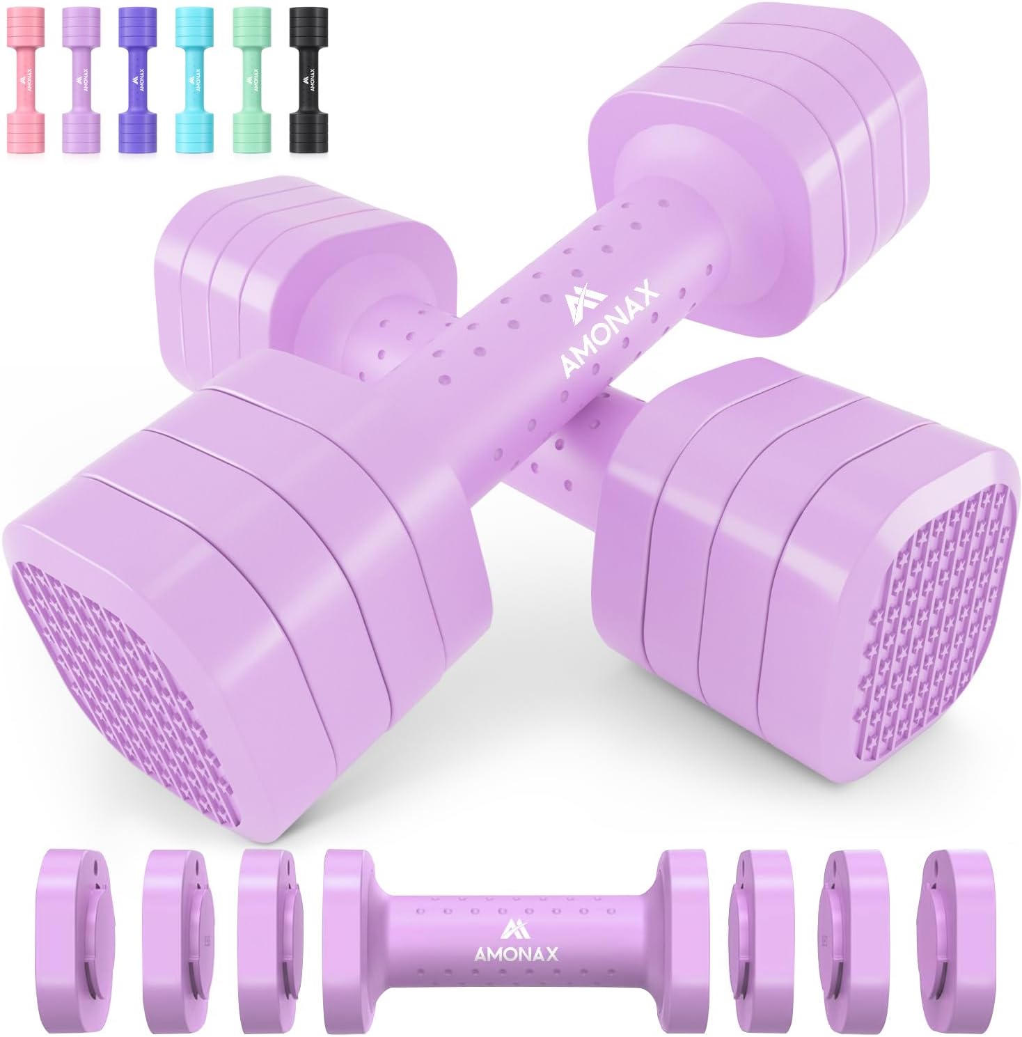 Amonax Verstellbare Hanteln, Hanteln Frauen Set, 1-5kg Kurzhanteln 2er Set, 4-in-1 Hantel Set für Frauen und Männer, Gewichte Hantel für Home Gym, Krafttraining Zuhause