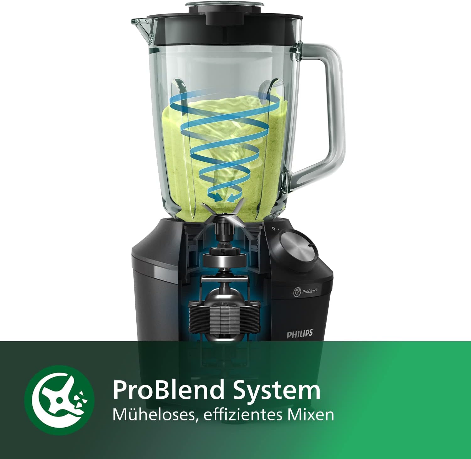 Philips HR2291/41 Standmixer 3000 Series (600 Watt, ProBlend-Technologie, 4 Messer, 2L Glasbehälter, inkl. Trinkflasche) schwarz – Bild 2