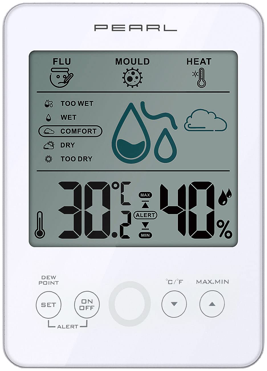PEARL Digitales Hydrometer: Digitales Hygro-/Thermometer mit Schimmelalarm und Komfortanzeige, weiß (Hygrometer mit Schimmelalarm, Luftfeuchtigkeitsmesser, Auto) – Bild 3