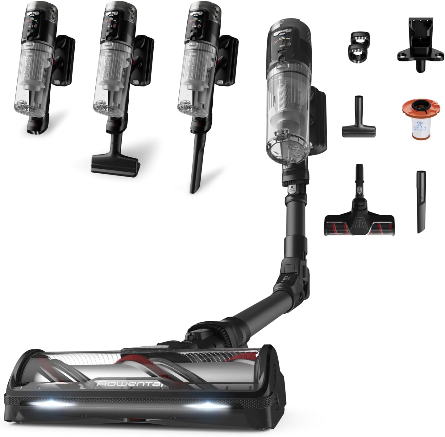 Rowenta X-Force Flex 12.60 Neo Akku-Staubsauger, nur 1,6 kg als Handstaubsauger, 150 Luftwatt, 60 Minuten Laufzeit, Flexrohr, digitale Kontrollanzeige, LED-Beleuchtung, schwarz, RH9L55E0