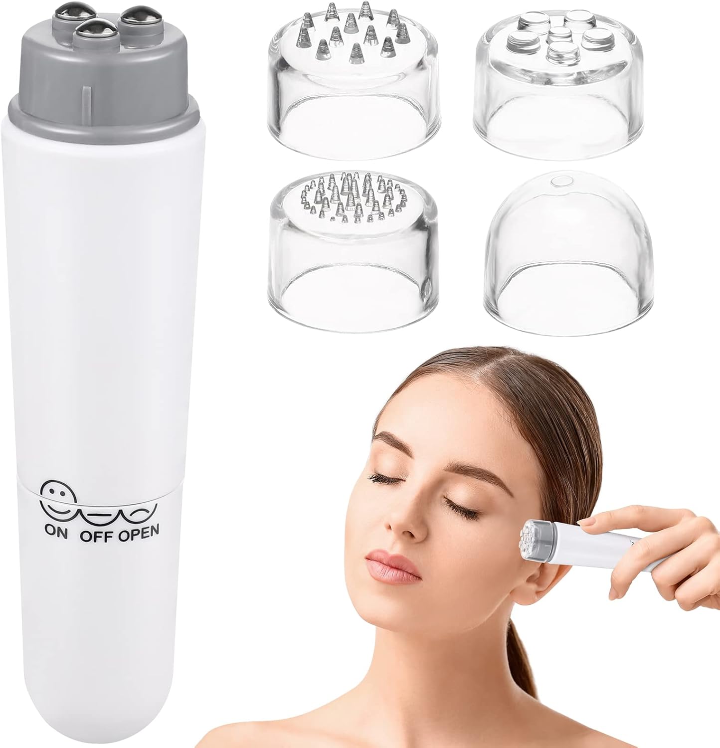 Healifty Gesichtsmassagegerät, 4-in-1, elektrisches Gesichtsmassagegerät, Mini-Akupressur-Massagegerät zur Schmerzlinderung (weiß)