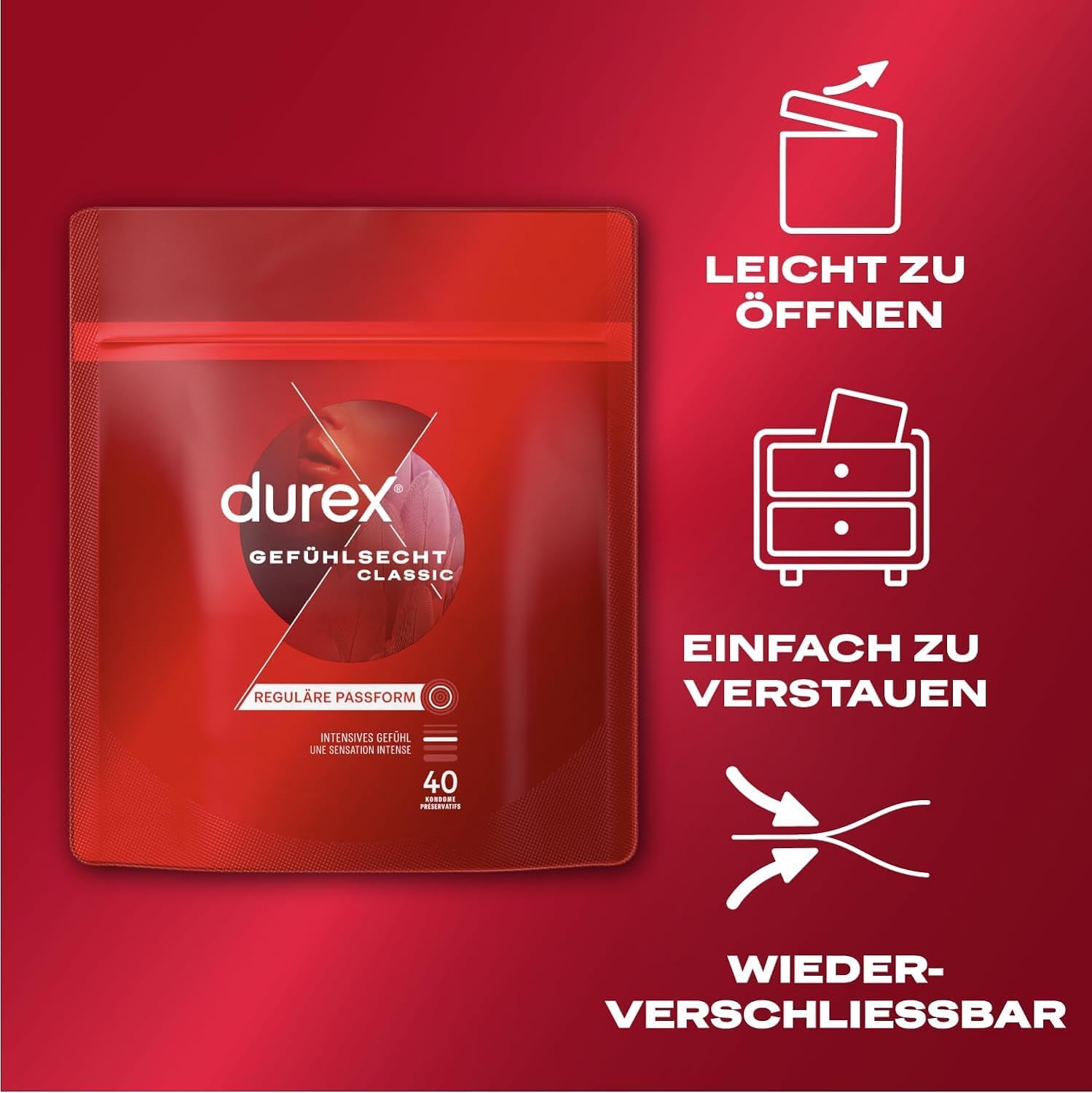 Durex Real Feel Classic Kondome. Perfekte Passform & einfaches Abrollen, dünn, geschmiert, transparent, angenehmer Geruch, 40 Stück (1 x 40 Stück) – Bild 3