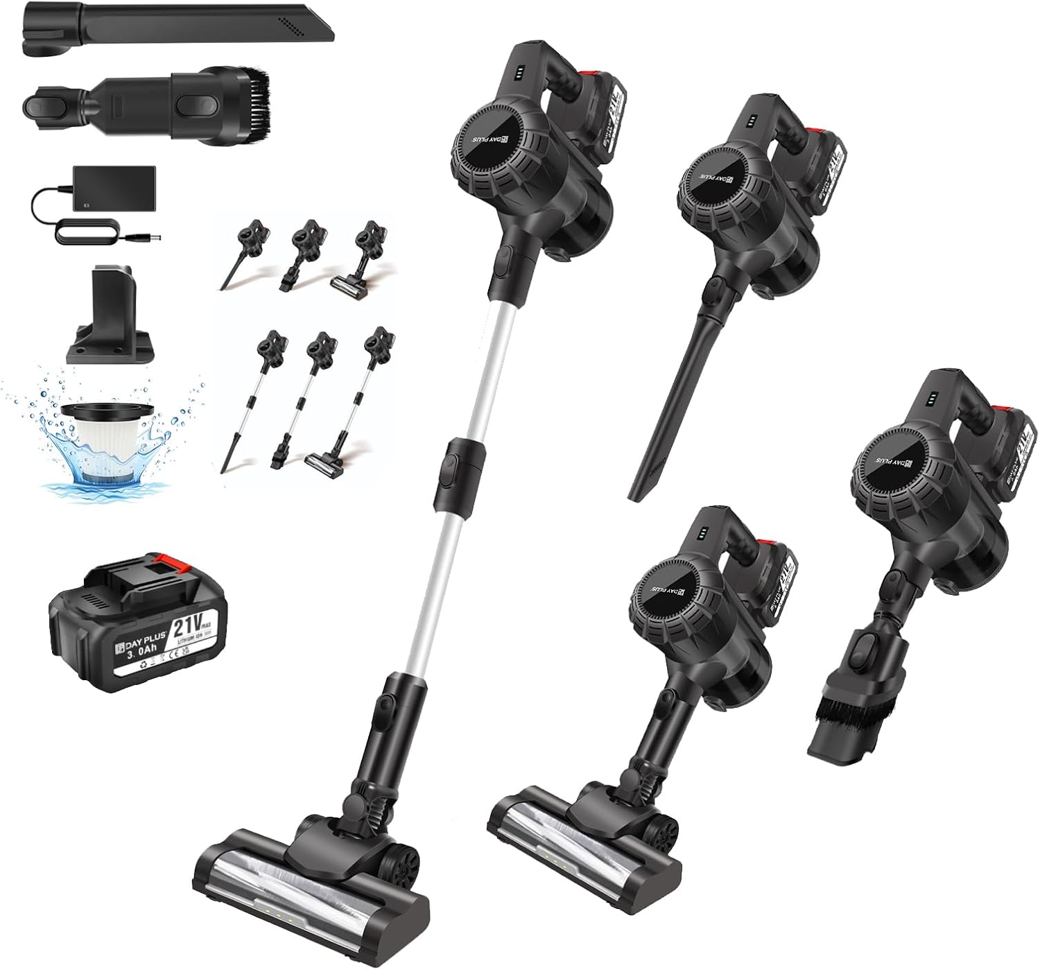 Akku-Staubsauger, 35000PA/450W/40min Staubsauger, 6-in-1-Staubsauger, Handstaubsauger mit HEPA-Filter, 3000-mAh-Akku, Ultraleichter Staubsauger kabellos für Hartböden, Teppiche, Tierhaare