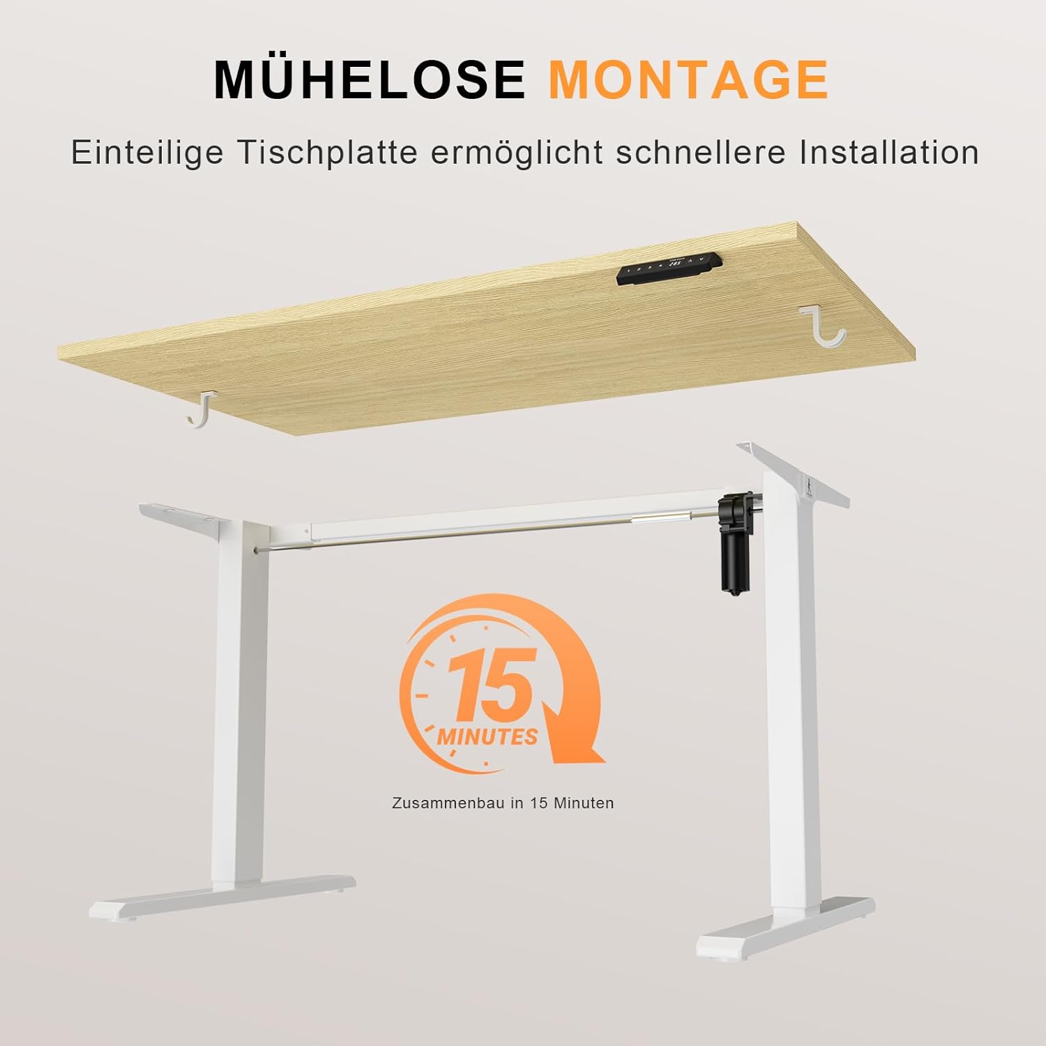 WALKINGDESK Ganze Tischplatte, höhenverstellbarer Schreibtisch, elektrischer 140 x 70 cm Computertisch, Stehsitztisch mit einteiliger Tischplatte, Stehpult mit 4 Memory-Funktionen, Eiche – Bild 7