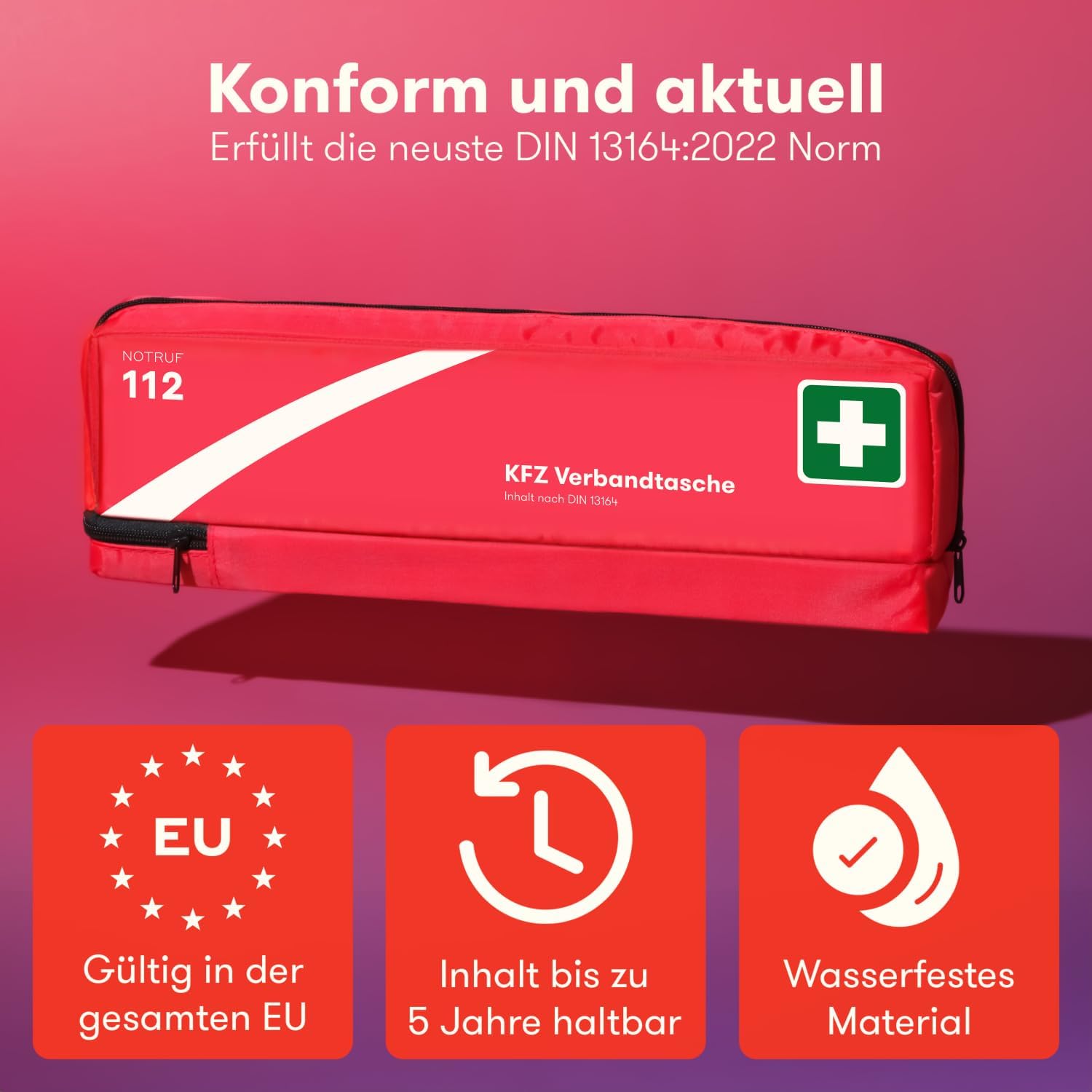 PURAHELP® Kfz-Verbandskasten Kombitasche inkl. Warndreieck & Warnweste (DIN 13164) – Kfz-Verbandskasten mit Verbandstasche – StVO-konform für 2025 – Kfz-Verbandskasten – Erste Hilfe – Bild 2