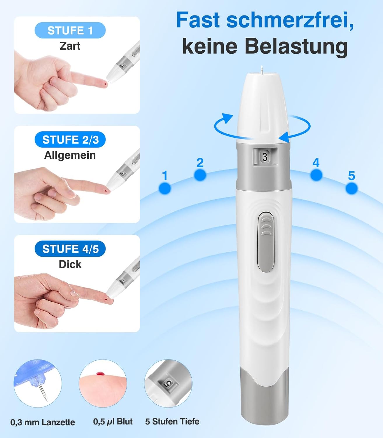 Glucoracy G-425 Blutzuckermessgerät-Kit, Blutzuckertest-Kit mit Stechhilfe, 100 Teststreifen und 100 Lanzetten, Glukosemessgerät für zu Hause, Diabetes-Selbsttest-Kit für den Heimgebrauch – Bild 5