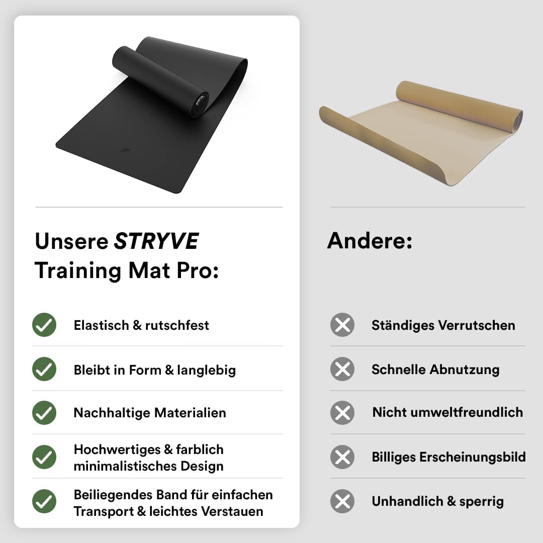 STRYVE Training Mat Pro – Yogamatte rutschfest – Yogamatte aus Naturkautschuk & PU – Trainingsmatte, Fitnessmatte & Sportmatte für Home Gym, Pilates, Yoga & HIIT – 5 mm Gymnastikmatte groß (181 x 61 cm) – Bild 5