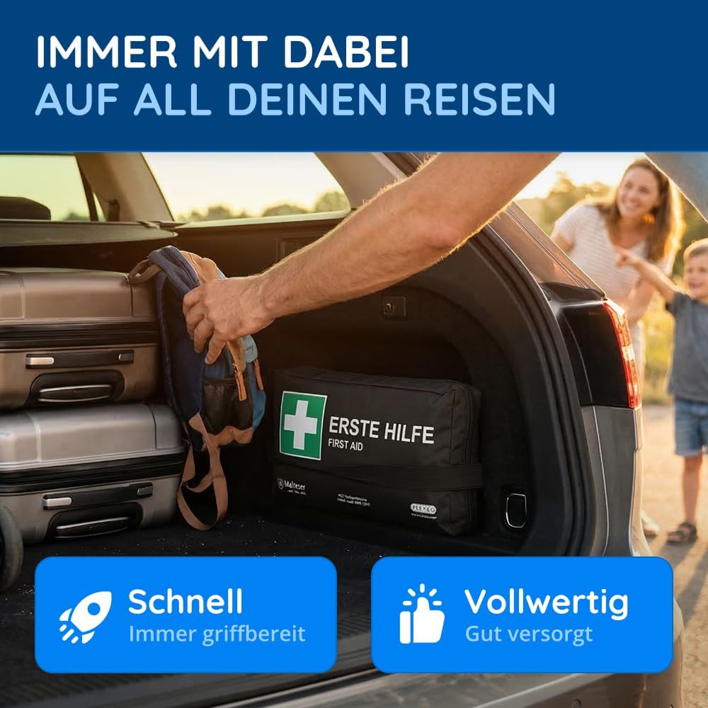 KFZ-Verbandstasche nach aktueller DIN 13164:2022, gültig für 2023 nach StVO, Verbandskasten/Verbandskasten/Verbandkasten Auto/Motorrad, schwarz – Bild 3