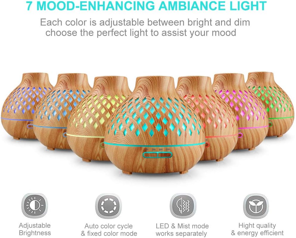 Aroma-Diffusor, 400 ml Diffusor für ätherische Öle, Aromatherapie-Öle-Diffusor mit Fernbedienung, 4 Timer, 7 Farben, Duftöl-Diffusor, Öllampe, BPA-frei, Ultraschall-Luftbefeuchter, Schlafzimmer, Büro, Spa – Bild 2