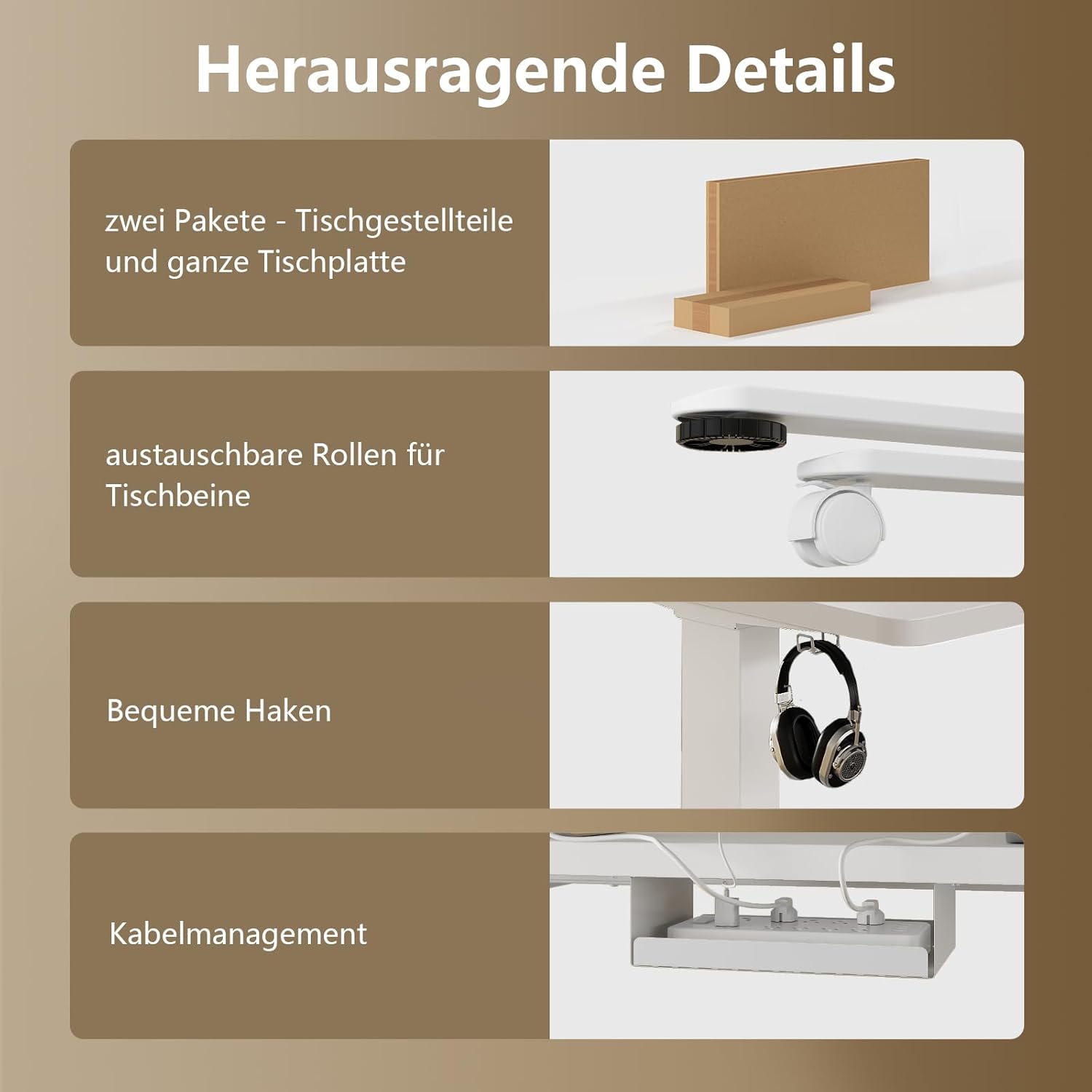TRIUMPHKEY Höhenverstellbarer Schreibtisch, 160 x 80 cm, elektrischer Stehpult mit Dual-Motor, Touchscreen, USB-A & Kabelmanagement, 25 mm einteilige Tischplatte, ergonomischer Bürotisch, Weiß – Bild 10