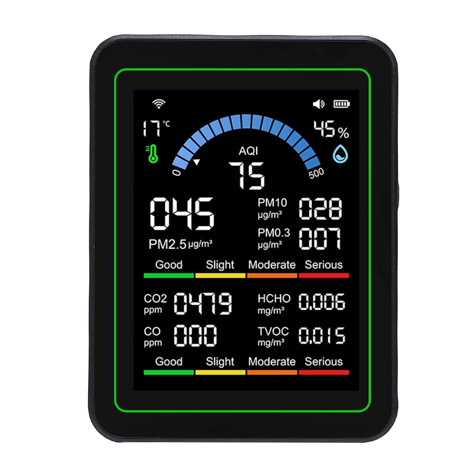 Cocoarm Intelligenter Luftqualitätsmonitor, ABS-Material, 10-in-1-CO2-PM2,5-TVOC-Tester für Zuhause, Innenluftqualitäts-App, kompatibel mit integrierten Funktionen