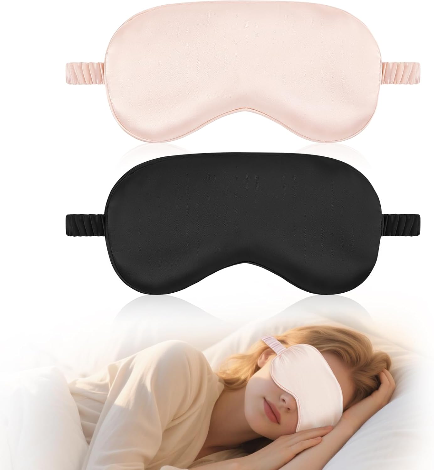 HOTUT Schlafmaske aus Seide, 2 Stück, weiche Schlafmaske aus Seide, Augenmaske mit verstellbarem Riemen, Augenmaske zum Schlafen für Männer und Frauen, Augenschlafschutz für Yoga-Reisen, blockiert Licht