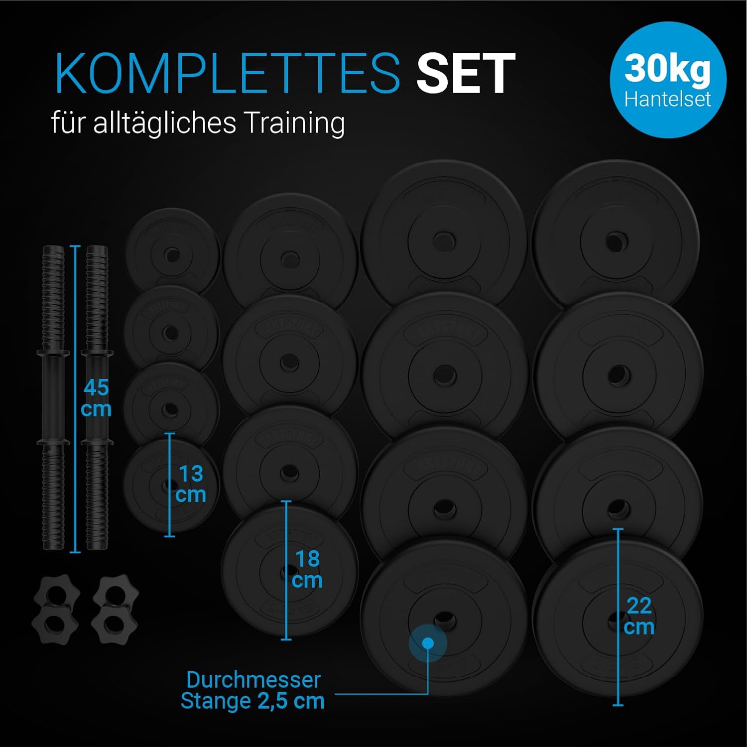 ArtSport 2er-Hantelset 20/30/40 kg – Hantelset mit 2 Hanteln, Gewichten und 4 Spinlock-Kragen – Bild 5