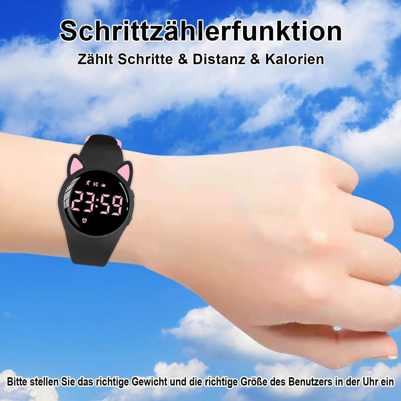 Kinder Schrittzähler Uhr Fitness Tracker Ohne App/Handy, IP68 wasserdichte Digitale Armbanduhr Sportuhr mit Schrittzähler Kalorienzähler Distanzzähler Timer Wecker für Kinder Mädchen Jungen – Bild 4