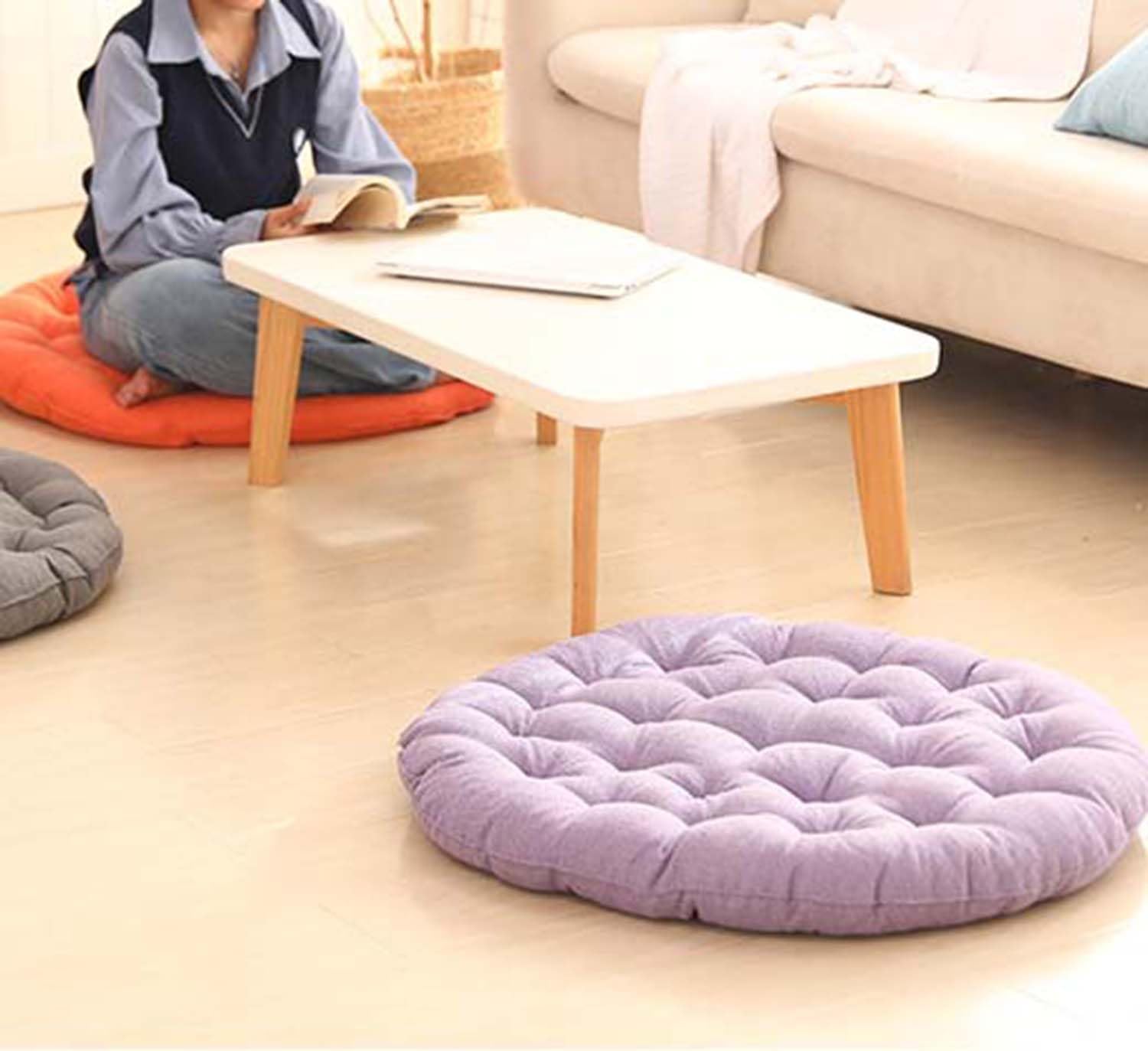 Weiches Bodenkissen, dickes Stuhlsitzkissen, großes Bodenkissen, rundes Meditationskissen für Wohnzimmer/Yoga/Balkon/Terrasse/Tatami/Außen/Innenbereich (J, 85 cm) – Bild 3